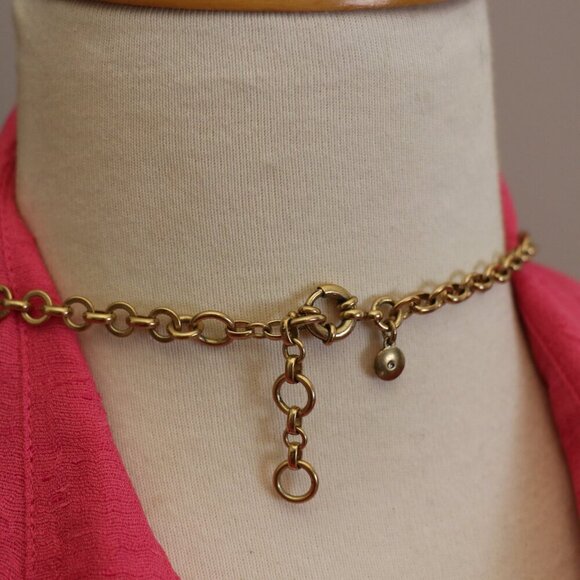 J Crew Rhinestones & Faux-Pearl Flower Pendant on Gold Tone Chain Link Necklace - Picture 2 of 5
